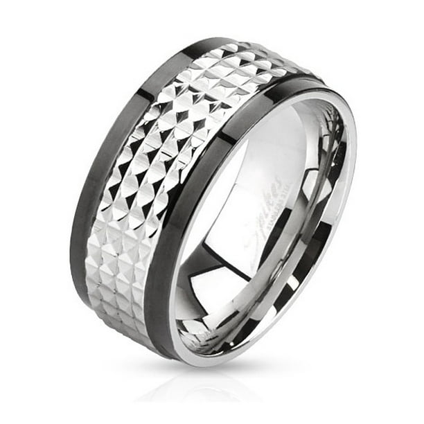 316L Stainless Steel w/Chain Center Bolted Design Men's Wide Band Wedding Ring